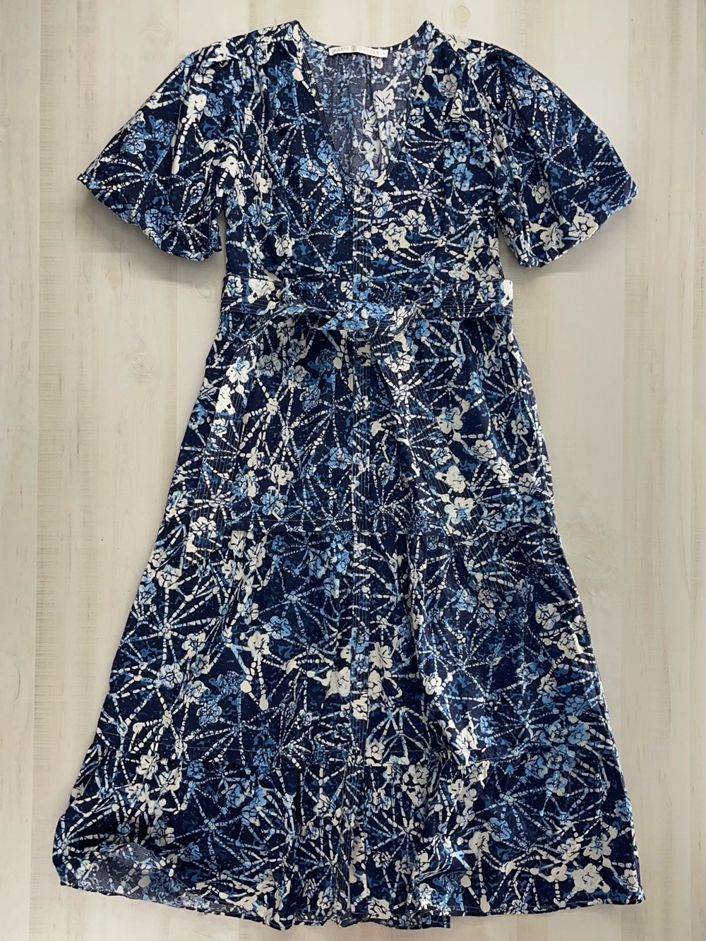 nwot MARIE OLIVER women’s blue printed belted dress event work stunning